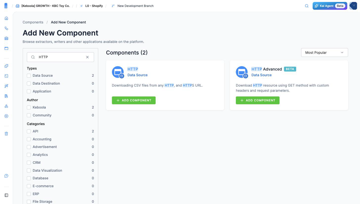 Screenshot - Find the HTTP data source connector