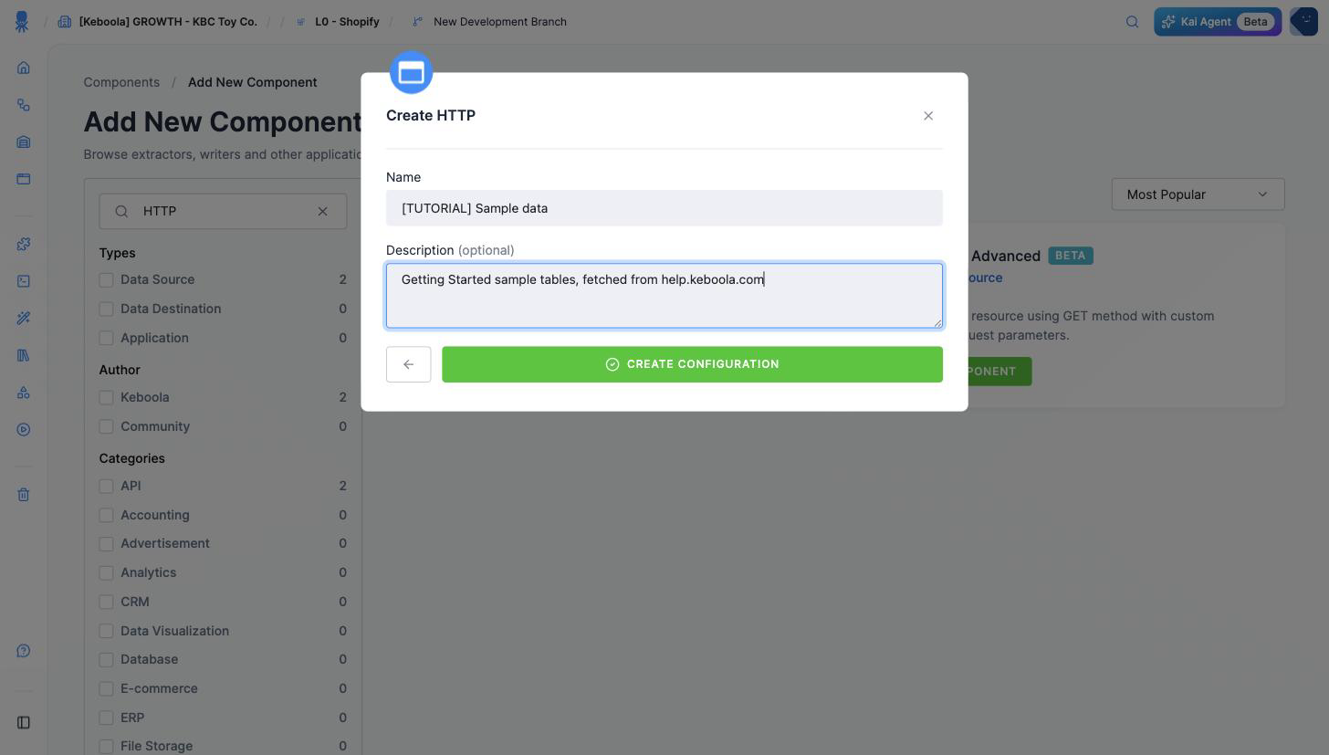 Screenshot - Create the configuration