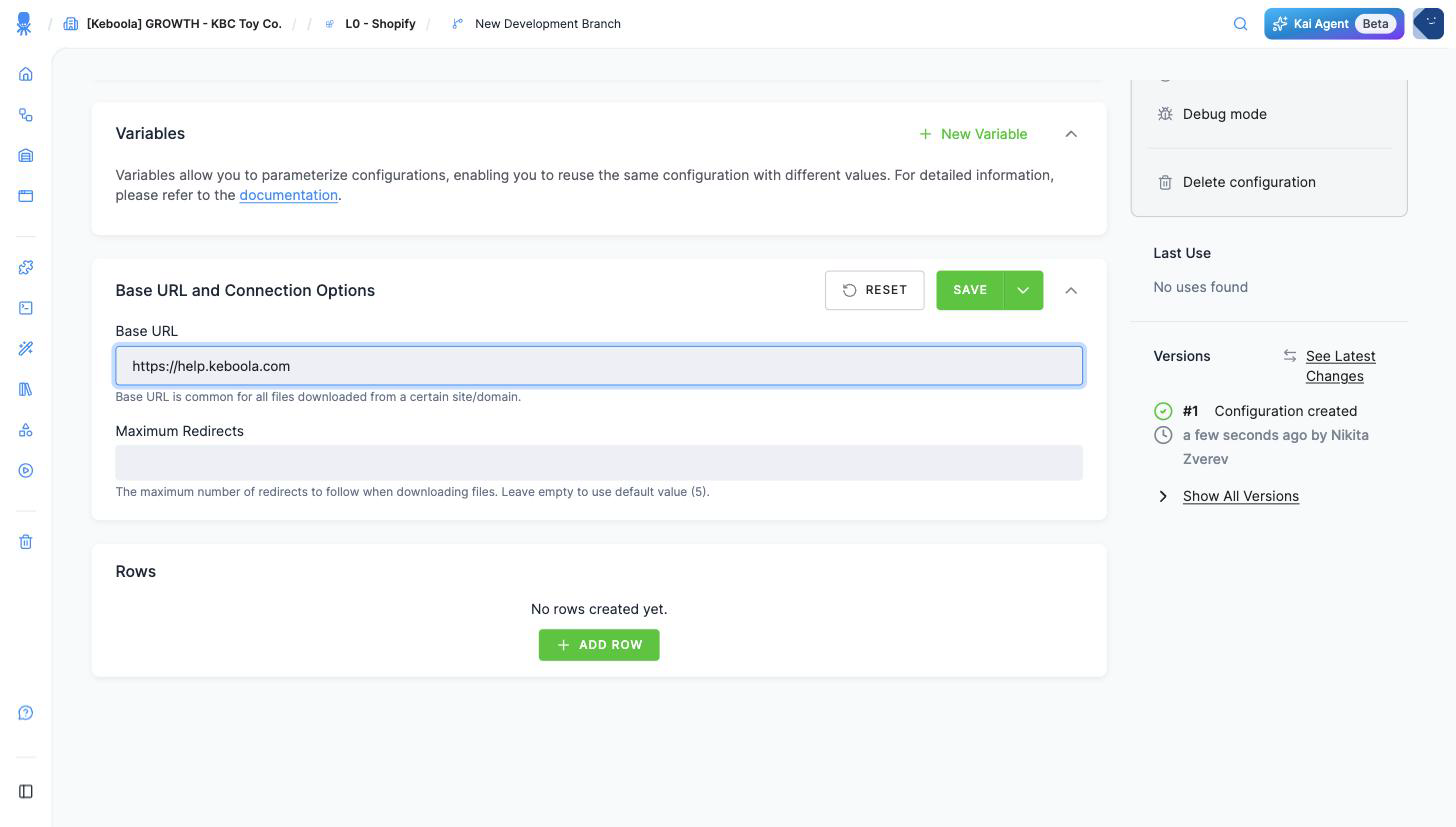 Screenshot - Set the base URL